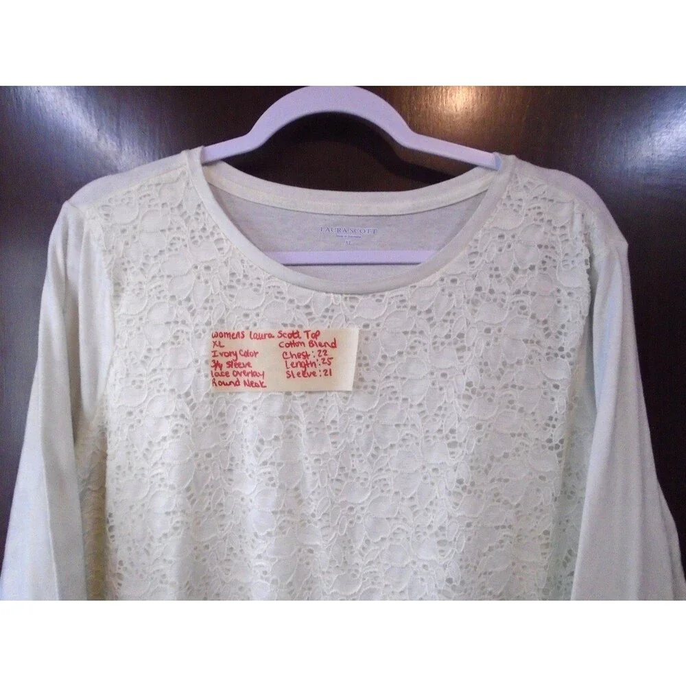 Laura Scott Womens top Shirt Blouse Scoop neck 3/4 sleeve Plus size 1X White - Picture 2 of 6
